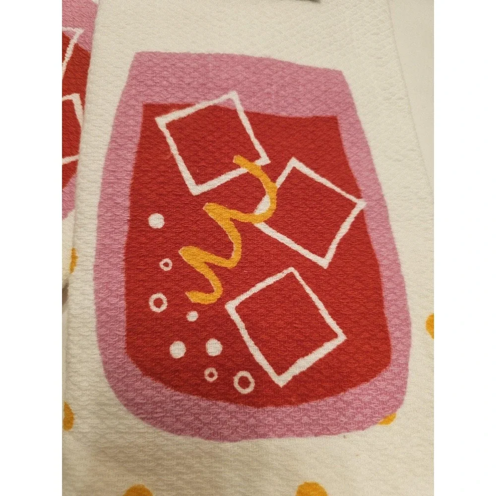 Kate Spade New York Kitchen Towels Set of 2 Red Cocktail Polka Dot 100% Cotton